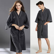 plus size Spring waffle cotton bathrobes women robe men three-quarter length sleeves sleepwear solid color soft breathable 2024 - buy cheap