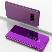 Capa inteligente para celulares, capa flip de couro com espelho, para samsung a50 s10 plus s9 s8 s7 note 9 8 e samsung a6 a8 j4 j6 a7 2018 2024 - compre barato