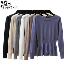 Suéter feminino uhytgf de manga comprida, blusão feminino de malha fina com elasticidade, para outono e inverno 806 2024 - compre barato