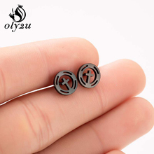 Oly2u Black Round Earrings for Women Stainless Steel Cross Stud Earrings Korea Kpop Jewelry Small Earings oorbellen brincos 2024 - buy cheap