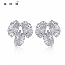 LUOTEEMI 2018 Simple Feather Jewelry 3pcs Leaf Connect Stud Earrings for Women CZ Stone Elegant Fashion Ear Accessories Brincos 2024 - buy cheap