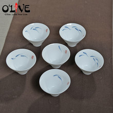 6 uds kungfú chino conjuntos de té de porcelana cerámica blanca kungfú Tazas de té de pescado artesanal Tazas pintadas a mano Kung Fu Tazas Tasse 2024 - compra barato