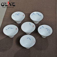 6 Pcs Chinese Kung Fu Tea Sets Porcelain White Ceramic Kungfu Tea Cups Handmade Fish Cups Hand Painted Kung Fu Tazas Tasse 2024 - buy cheap