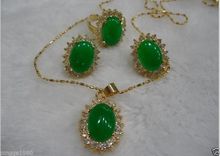 new Style Hot sale***Fashion jewelry beautiful green jade necklace pendant earring ring7-9  Set Fashion Wedding Party Jewellery 2024 - buy cheap