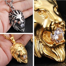 Charming  Gold color  Stainless Steel Men's Boy's Yellow Silver Color Lion Pendant Necklace White Stone Collares Pentagrama 2024 - buy cheap