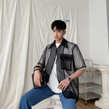 Yasuguocam nova camisa de malha masculina de meia manga, verão 2019, alta moda, sólida, designer masculino, camisa de tamanho grande coreana 2024 - compre barato