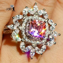 Yayi jóias princesa corte 8.8 ct rosa zircão prata enchida anéis de noivado casamento coração anéis dia dos namorados meninas festa anel 2024 - compre barato