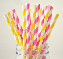 Free Shipping 200pcs Yellow And Pink Strip Paper Straws,Party Supplies Paper Drinking Straws Wholesale 2024 - buy cheap