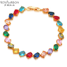 ROLILASON High Quality Glittering Color zircon Golden Charm bracelets lovely casual fashion jewelry TB843 2023 - buy cheap