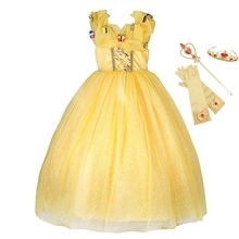 Disfraz de bella para niñas, vestido de fantasía sin hombros, disfraz de la Bella y La Bestia, para fiesta de Halloween y Cosplay 2024 - compra barato