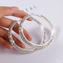 Big Crystal Hoop Earrings Classic Full Rhinestone Circle Earring Silver Color Exaggerated Oversize Earrings for Women Party Gift 2024 - buy cheap