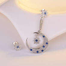 New 925 Sterling Silver Moon Star Enegant Earrings Women Fashion Blue Bead Crystal Earrings Sterling-silver-jewelry 2024 - buy cheap
