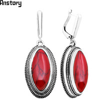 Doble capa rombo rojo piedra pendientes para mujeres Vintage antiguo de plata Chapado en joyería de moda TE396 2024 - compra barato