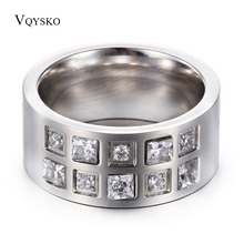 Women Wedding Band 10mm Polished stainless steel Ring with Zircon Stones 2024 - buy cheap