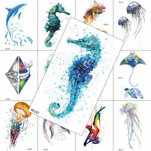 Watercolor Seahorse Temporary Tattoos Fake Body Art Drawing Arm Legs Tattoos For Men Women Kids Fashion Realistic Sheets Sticker 2024 - buy cheap
