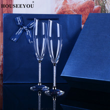 Casa seeyou conjunto de óculos de casamento champanhe fashion, flautas de cristal, conjunto de vidro de vinho em cristal, design chanfrado, goblet para casamento 2024 - compre barato
