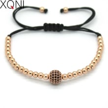 Best Quality Women Bracelet  Gold Rose Plating 4mm Round Beads & 8mm Black CZ Charm Bracelet For Women Gift Adjust Size 2024 - buy cheap