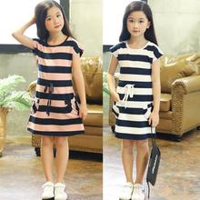 Dress For Girls Striped Girls Summer Dress Casual Style Dress Girls Summer Teenage Kids Girls Clothes 4 5 6 8 10 12 Year 2024 - buy cheap