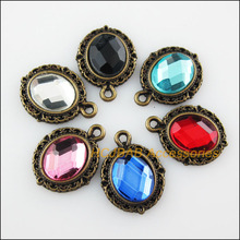 Fashion 12Pcs Antiqued Bronze Color Flower Oval Mixed Crystal Charms Pendants 13.5x18mm 2024 - buy cheap