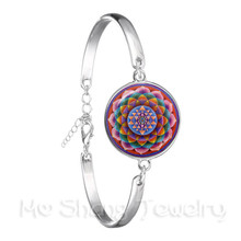 The Buddhism OM Symbol India Mandala Flower Bracelet Zen Picture 18mm Glass Cabochon Silver Plated Chain Bangle For Women Gift 2024 - buy cheap