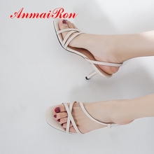 ANMAIRON 2019 New Arrival Women High Heel Sandals Genuine Leather  Basic  Party  Slip-On  Women Sandals Summer Size 34-43 LY2186 2024 - buy cheap