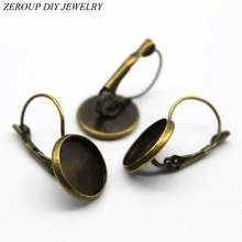 ZEROUP 12mm 10pcs Earring Hooks Round Copper Plated Cabochon Antique Bronze Brass Cameo Tray Settings Earring Blank Base 2024 - buy cheap