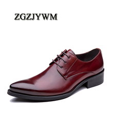 Sapato social masculino couro legítimo, sapato casual preto/vermelho com cadarço bico fino social para homens 2024 - compre barato