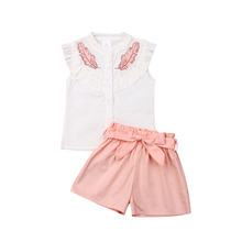 Conjunto de roupas de verão para meninas 1-6t, para crianças, bebês, meninas, sem mangas, com babado, top e shorts, roupas 2024 - compre barato