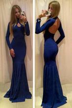 Blue Long Sleeve Floor-Length Style Hollow Out Elegant Women Club Dress Vintage Backless Party Sexy Robe W850462 2024 - buy cheap