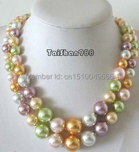 FREE SHIPPING>>2 Row Multi-Color Yellow Pink Green Shell Pearl Tower Bead 18KWGP Clasp Necklace 2024 - buy cheap