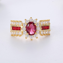 Pedra vermelha pavimentar anéis para mulheres jóias senhoras acessórios anel de noivado de ouro rosa bague femme anillos mujer o5l011 2024 - compre barato