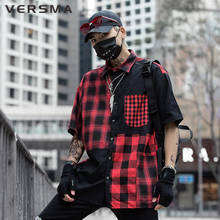 VERSMA в японском стиле Харадзюку на Instagram Винтаж в клетку в стиле пэчворк Рубашки Для мужчин Хай-стрит в стиле «хип-хоп» негабаритных пара футболка с коротким рукавом Для мужчин 2024 - купить недорого