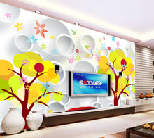 Fondos personalizados para niños, círculo estereoscópico 3D y mural de flores de árbol para sala de estar dormitorio sofá TV pared de fondo 2024 - compra barato