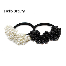 White Black Beaded Hair Scrunchies Pearls Rubber Hair Elastic Bands Rope For Women Ponytail Holders Accessories Jewelry 2024 - buy cheap