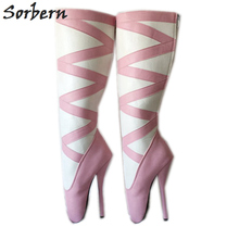 Sorbern Pink And White Knee High Boots Women 18Cm Ballet High Heel Shoes Sm Unisex Booties Custom Wide Fit Leg Back Zipper 2024 - buy cheap