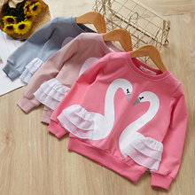 Keelorn Kids Girls Long-Sleeve Tops Tees 2020 Children Swan Cartoon pattern lace ornament Clothin Girls T-shirt Children Clothes 2024 - buy cheap