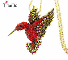TianBo Jewelry Fashion Long  Sweater Necklace 2018 Exquisite Colourful Enamel Crystal Animal Hummingbird Pendant Necklaces Women 2024 - buy cheap