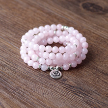 108 Mala Beads with Lotus OM Buddha Charm Bracelet or Necklace for Women Pink Natural Stone Bracelet Yogi Jewelry 2024 - buy cheap