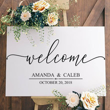 Calcomanía personalizada con nombre de novia y novio, señal de bienvenida con fecha, decoración artística, Mural extraíble, papel tapiz personalizado, WE08 2024 - compra barato