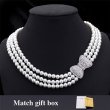 Pearl Jewelry Women Necklace Beads Collares Trendy Cute Bowknot Beautiful Clear Rhinestone Bridal Jewelry Choker Necklace N1202 2024 - buy cheap