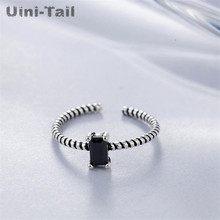 Uini-tail anel 925 de prata esterlina, novo temperamento geométrico preto, joia de alta qualidade gn231 2024 - compre barato