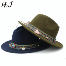 Модная женская и мужская фетровая шляпа с кисточками, с лентой в стиле бохо, для элегантных девушек, джазовых, церковных, отцов, шляпы сомбреро 2024 - купить недорого