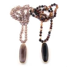 MOODPC Fashion Bohemian Jewelry Gray/Brown Agat Stones Knotted Drop Stone Pendant Necklaces For Women Ethnic Necklace 2024 - buy cheap