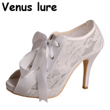 Brand Name Platform Wedding Lace Boots Peep Toe White Bride Shoes Boot High Heel 2024 - buy cheap