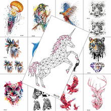 Watercolor Unicorn Line Painting Temporary Tattoos Realistic Sheets Sticker For Women Fake Body Art Arm Chest Legs Tattoos Deal 2024 - buy cheap