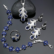 Conjuntos de joias de prata 925 para mulheres, azul, zircônia cúbica, cristal branco, brincos, pingente, colar, pulseira, joias, conjuntos de prata 2024 - compre barato