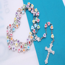 Catholic porcelain white love rosary prayer cross necklace, Mary bless rosary prayer necklace, porcelain white heart-shaped 2024 - buy cheap