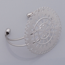 Wholesale Adjustable Bracelet Blank With 55 MM Hollow Flower Pad Silver Plated Metal Cuff Bangles Blanks Base 10Pcs/Lot-C2429 2024 - buy cheap