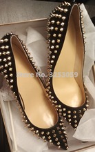 ALMUDENA-zapatos de tacón de aguja con remaches dorados y negros para mujer, tacones de aguja poco profundos, Sexy, de ante, para vestido de novia 2024 - compra barato