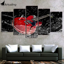 Lienzo de arte en HD para sala de estar, pintura de guitarra roja fantástica, imágenes de pared modernas, 5 piezas, envío gratis CU-2029C 2024 - compra barato